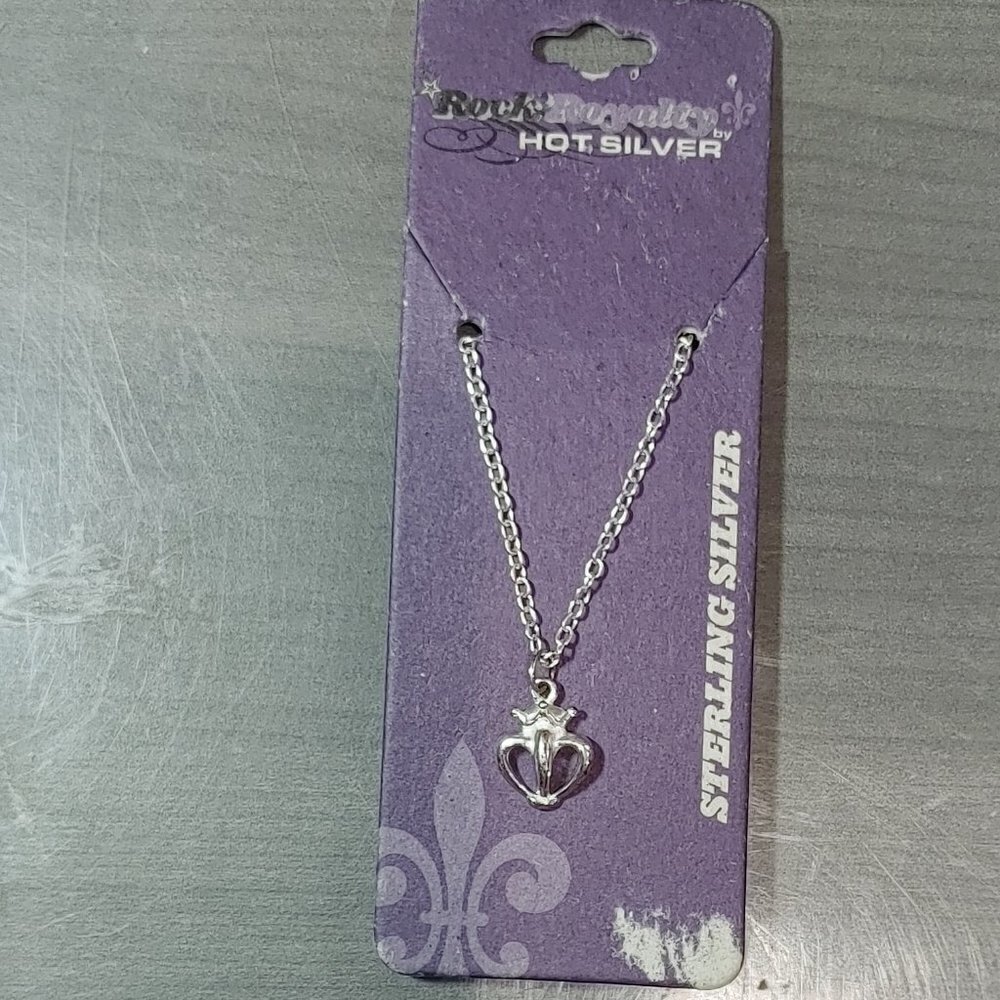 Rock Royalty Sterling Silver Crown Heart Charm Necklace